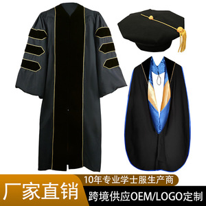 Jing Zherui <b>Doctoral</b> Gown <b>Set</b> Academic Graduation Robe With Cap And Stole Unisex Adult Size Factory Direct Wholesale - Product Image 1