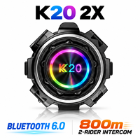 Casque de moto avec interphone K20 2X 6.0, communication entre 2 motards sur 800 m, partage de musique, IP65, batterie longue durée 600 mAh