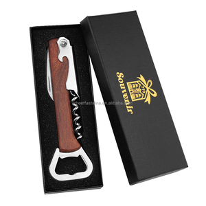 אישית סיטונאי Custom בקבוק פותחן כל עץ ידית מלצרים מתכת באר מחלץ חסון ועדין עץ יין פותחן - Product Image 1