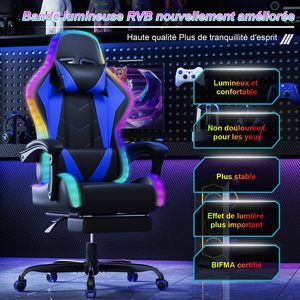 <span class=keywords><strong>Silla</strong></span> <span class=keywords><strong>Gamer</strong></span> Económica de Cuero Reclinable Multifuncional Azul para PC, con Reposapiés <span class=keywords><strong>y</strong></span> Masaje, con Luces LED - Product Image 4