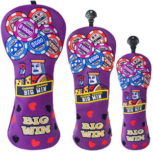 Housse <span class=keywords><strong>de</strong></span> tête <span class=keywords><strong>de</strong></span> club <span class=keywords><strong>de</strong></span> golf <span class=keywords><strong>de</strong></span> luxe en cuir PU violet brodé, magnétique, pour putter mallet et driver, motif jeton <span class=keywords><strong>de</strong></span> <span class=keywords><strong>poker</strong></span>, vente en gros - Product Image 3