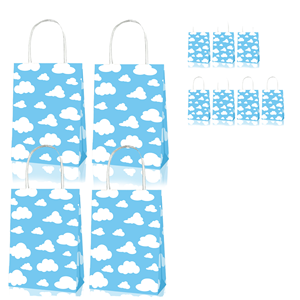 Sacs cadeaux en kraft imprimés nuages bleus mignons avec poignées, sacs en papier recyclables pour bonbons et friandises pour les fêtes d'anniversaire des enfants, les mariages et les événements - Product Image 1