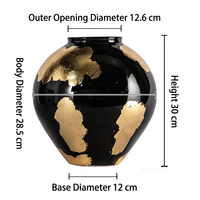 Vase en céramique noir à feuilles d'or, vase rond pour fleurs, décoration moderne pour la maison, ornement pour le salon