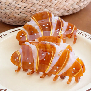 Fermaglio per Capelli XinMei Stile Coreano <span class=keywords><strong>Trendy</strong></span> a Forma di Croissant, <span class=keywords><strong>Clip</strong></span> per Capelli Personalizzate dal Design Creativo in Acetato Marrone - Product Image 2