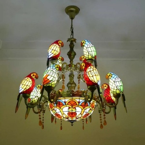 Lampe suspendue multi-têtes Tiffany style rétro Asie du Sud-Est, design perroquet, corps doré, hauteur réglable, garantie 5 ans, éclairage - Product Image 3