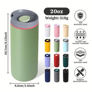 Vaso Térmico Recto de Acero Inoxidable 304 de 20oz con Recubrimiento en Polvo, Aislamiento al Vacío, Ecológico, para Café, con Tapa - Product Image 2
