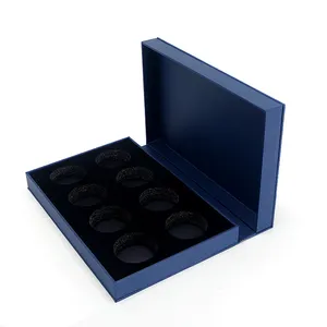 블랙 8 홀 인서트가있는 초콜릿 포장용 책 모양 파란색 선물 상자