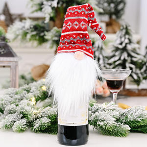 Youlun décoration de table à manger de noël couverture de bouteille de vin noël tricoté laine longue barbe nain bouteille de vin chapeau noël - Product Image 5