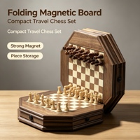 Échecs magnétiques en bois de haute qualité, plateau d'échecs en bois massif créatif en forme de polygone avec tiroir de rangement, jeu de société éducatif