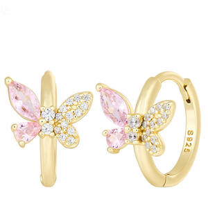 Boucles d'oreilles papillon en argent sterling S925 avec zircon rose et or 14 carats, version cuivre personnalisable, Free Soul, pour femmes - Product Image 2