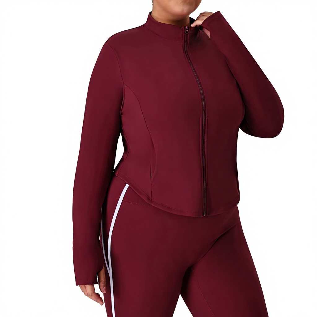 Big Size Activewear Plus Size Vertical Collar Windproof Yoga Clothing Slim-Fit Zipper Coat Pocket Top Sports Training