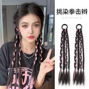 Extensions <span class=keywords><strong>de</strong></span> cheveux tressées à quatre brins, noires et roses, effet mèches, fausses queues <span class=keywords><strong>de</strong></span> <span class=keywords><strong>cheval</strong></span> tissées à la main pour femmes - Product Image 4