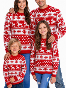Suéter Navideño Familiar Fiacafyo, Divertido y Original con Diseño de Renos y Copos de Nieve, Tejido, Manga Larga, 100% Poliéster, Transpirable - Product Image 1