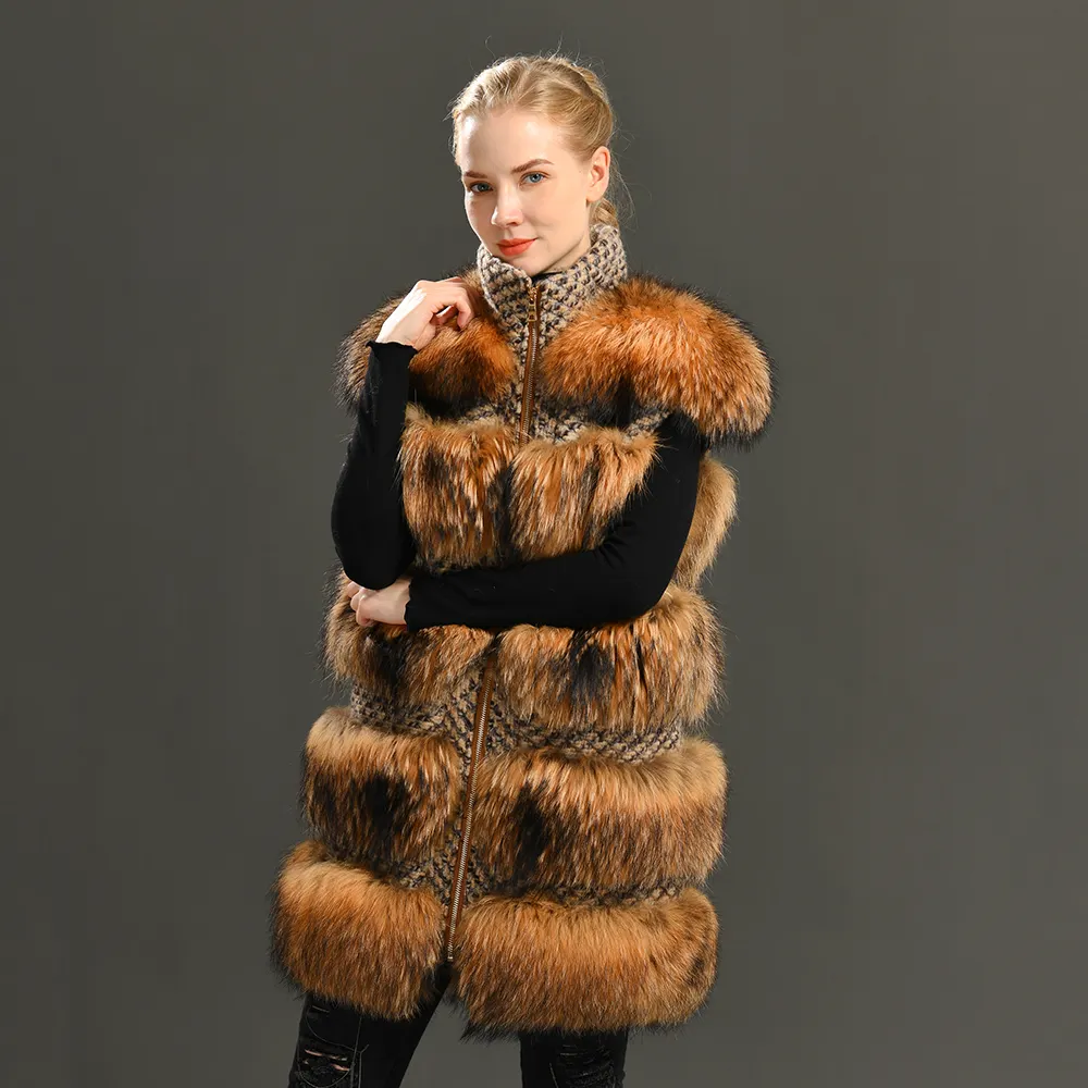 De alta calidad de piel chaqueta invierno nuevo chaleco piel de zorro mujeres elegante lleno de piel de zorro chaleco