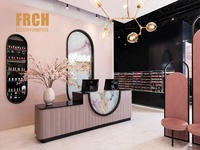 Comptoir de réception moderne en bois rose, de forme paramétrique et incurvée, pour école maternelle et salon de beauté, avec mur de fond