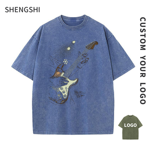 SHENGSHI T-shirt unisexe lavage à l'acide détendu col rond 320g coton doux rétro quotidien avec Logo personnalisé T-shirt en vrac décontracté pour hommes - Product Image 1