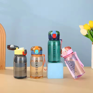 Translucent Bottle Outdoor Portable One-click Lid Children 400ml Water Cup <b>Plastic</b> Cup With Lifting Rope - Product Image 3