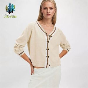 Cardigã Feminino de Tricô com Bloco de Cores e Decote em V, Jaqueta de Suéter de Tricô Casual de Manga Longa para Outono/Inverno - Product Image 4