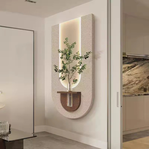 Lampes LED modernes et écologiques Art mural Plante verte fraîche hydroponique à la main Peintures 3D en grès Décoration murale décorative - Product Image 6