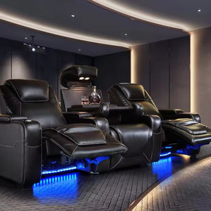 كرسي سينما فاخر VIP ثلاثي المقاعد من الجلد الأصلي، أريكة مسرح منزلي، مقاعد سينما، أريكة سينما - Product Image 1