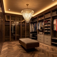 Dressing sur mesure de luxe moderne en bois massif et cuir, modulaire, durable, écologique, grande capacité, mobilier de chambre à coucher