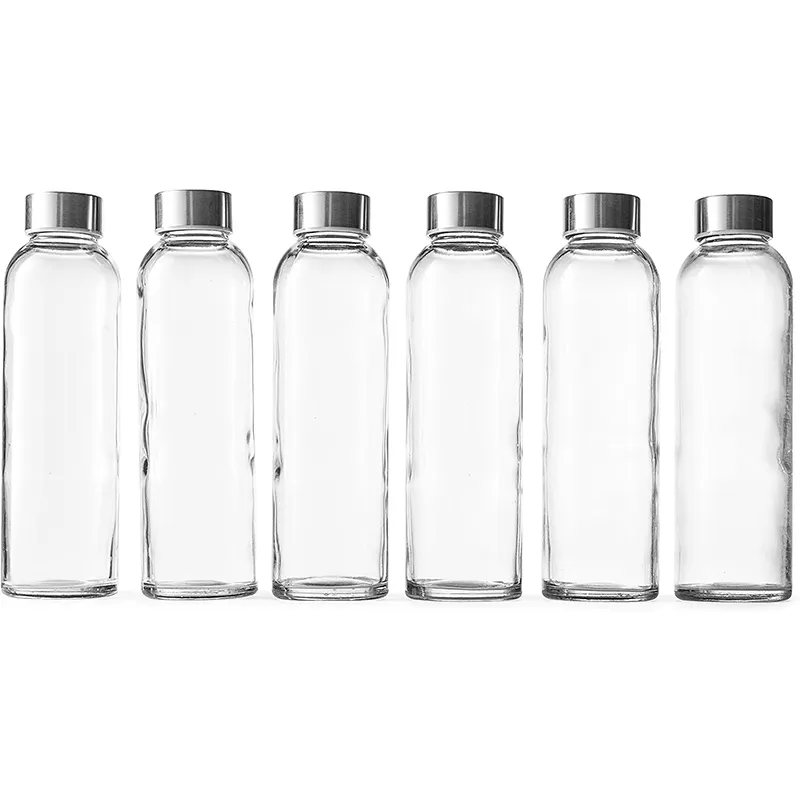 אחסון משקאות מיץ שייקים 18oz זכוכית בקבוקי מים עם שרוולים נירוסטה מכסים