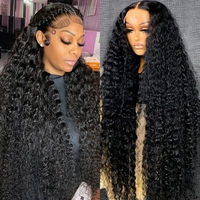 Perruque 13x4 Full Lace Frontal Water Wave en Cheveux Humains Vierges Brésiliens, Dentelle Suisse Transparente, pour Femmes Noires
