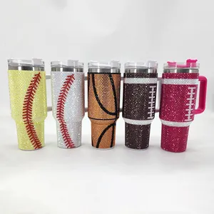 Sport Teams Basketball Football 40oz Tumblers Cup Flag 40oz Softball Bling Rhinestone Tumbler Cup