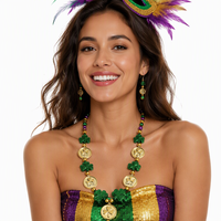 Collier perlé trèfle vert doré métallique en gros d'usine, fournitures de décoration pour la fête de la Saint-Patrick, le carnaval et les défilés