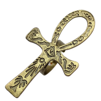Bague Ankh Entièrement Personnalisée, Populaire, Gravée Style Tribal, Réglable, Rétro Vintage, en Laiton Vieilli à Finition Brute