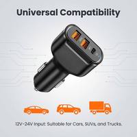 Cargador de Coche Multi-Dispositivo de 3 Puertos PD QC, Mini Enchufe Compacto de Carga Rápida para iPhone, Samsung, Teléfonos Android, Tabletas, Adaptador de Corriente
