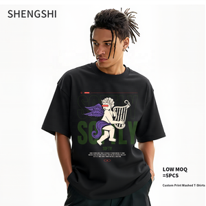 SSC T-shirt unisexe en vrac personnalisé 320g régulier col rond doux tendances Vintage lavage travail avec impression personnalisée quantité minimale de commande bas T-shirt en vrac pour hommes - Product Image 1