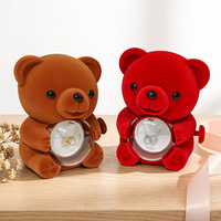 Boîte à bijoux en tissu floqué AYOYO, boîte à bijoux rotative avec ours en peluche et fleurs préservées, boîte cadeau pour la Saint-Valentin