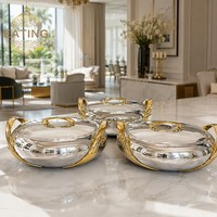 Ensemble chauffe-plats de luxe en argent et or poli miroir, 3 pièces, pots de service isothermes pour les fêtes du Moyen-Orient, Majlis, Aïd, mariages