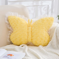 Coussin Papillon Jaune de 15 Pouces avec Bordure en Dentelle, Nœud Esthétique en Forme de Papillon, en Peluche Premium, pour Lit, Canapé, Décoration de Chambre