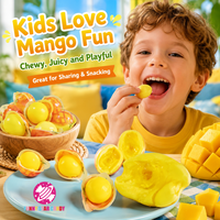 Groothandel Halal Op Maat Gemaakte 3D Knisperende Mango Gummies Balvormige Fruitjam Gevulde Zachte Jelly Gummy Snoepjes voor Kinderfeestjes