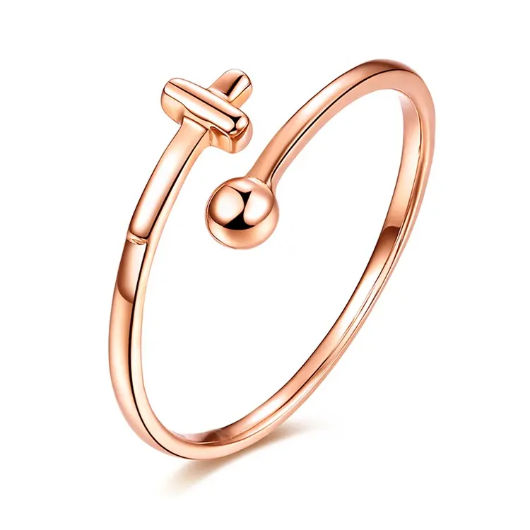 Mode Minimalistische Custom Vrouwen Sieraden Kruis Ontwerp Open 18K Gold Ring Voor Bruid Engagement