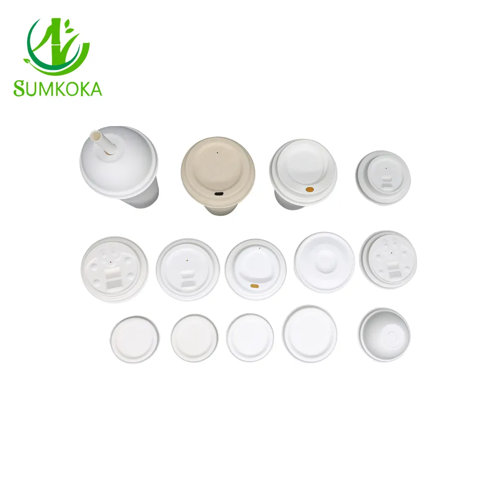 Custom 16 OZ Disposable Sugarcane Bagasse Lid Biodegradable Bagasse Cup With Lids For Coffee