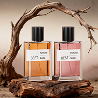 Vente en gros de flacons de parfum en verre cristal carré vides et uniques de 30 ml, 50 ml, 100 ml, avec bouchon en liège, impression sérigraphique, emballage de luxe