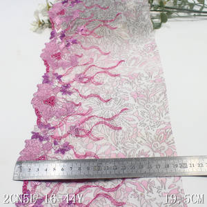 도매 다채로운 인쇄 얇은 명주 그물 19CM 빛나는 핑크 꽃 자수 탄성 스트레치 메쉬 레이스 트림 프랑스 의류 장식 - Product Image 2