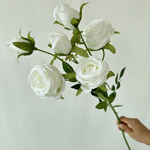 Flores artificiales individuales de <span class=keywords><strong>6</strong></span> cabezas, Flores Rosas en maceta para el hogar, boda, flores decorativas, gran oferta - Product Image 5