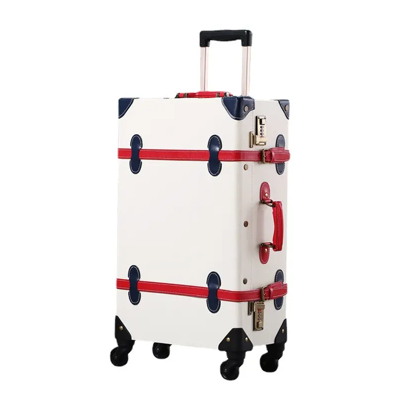 Handgemaakte Dames Reisbagage Met Handtas Hardside Faux Lederen Retro Carry On Spinner Koffer Vintage Koffer