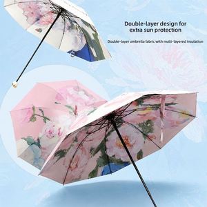 Sombrilla Plegable Portátil Retro de Doble Cara con Revestimiento, Protección UV para Todo Clima, Elegante para Mujer - Product Image 1
