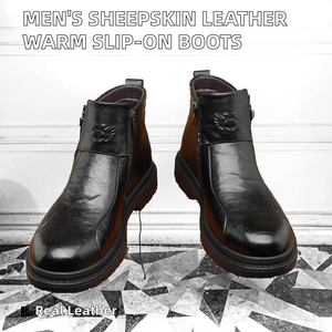 Botas de trabajo de cuero genuino para hombre, de caña alta, sin cordones, cálidas, a la moda, para motocicleta, de goma. - Product Image 2
