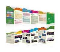 Impression de dépliants personnalisés OEM découpés sur mesure, brochure pliée en trois avec logo personnalisé, impression offset pour la publicité et l'affichage