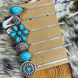 Multi Designs Turquoise Barrettes à cheveux Boho Turquoise Barrettes à cheveux Barrettes Stone Bobby Pin Accessoires de cheveux pour femmes et filles