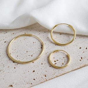 Fashion Simple Trendy 10mm 12mm 18mm S925 Sterling Silver <strong>Gold</strong> Plated <strong>Sleeper</strong> Hoop <strong>Earrings</strong> for Wedding &amp; Party - Product Image 5