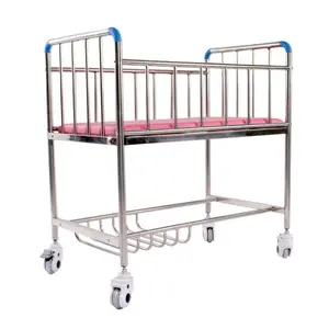 Carrinho de bebê Medical Trolley Bed com Safety Guard Rails Preço Baixo Smoothly Move Hospital Stainless Steel Kids Furniture Modern