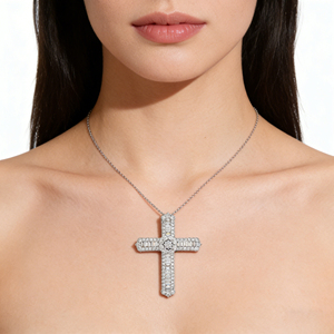 CUSTOM SILVER 10K/14K/18K GOLD PLATED LAB GROWN CVD DIAMOND CLASSIC ENGAGEMENT GIFT SWEATER <b>CHAIN</b> NECKLACE <b>CROSS</b> PENDANT - Product Image 4