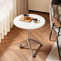 Table basse ronde antique en bois de chêne massif avec structure en acier inoxydable, petite table d'appoint pour salon, café, balcon